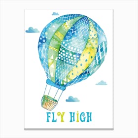 Hot Air Balloon Watercolor Blue And Green Nursery Wall Art Canvas Print