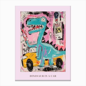 Abstract Graffiti Pink Dinosaur In A Car Poster Canvas Print