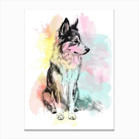 Pastel Australian Shepherd Dog Watercolour Line Illustration Canvas Print