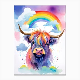Highland Cow With Rainbow Canvas Print