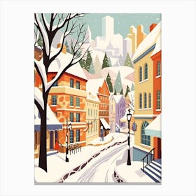 Vintage Winter Travel Illustration Quebec City Canada 2 Canvas Print