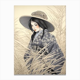 Fujibakama Japanese Silver Grass Vintage Japanese Botanical And Geisha Canvas Print