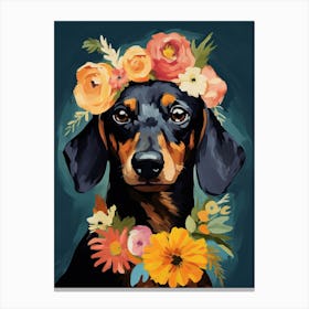 Dachshund Portrait With A Flower Crown, Matisse Painting Style 3 Canvas Print