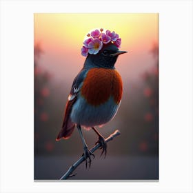 Bird With Flower Crown Canvas Print