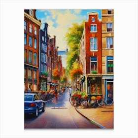 The city of Amsterdam, Netherlands, streets, cafes, passing by, the beauty of summer, oil colors..28 Canvas Print