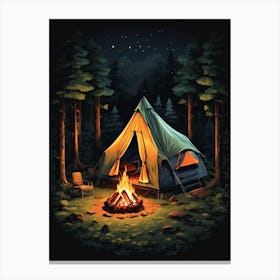 Retro Illustrations Tent In A Forest With A Camp Fire Nostalg 1 Canvas Print
