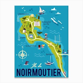 Noirmoutier Map Poster Green & Blue Canvas Print