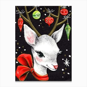 Deer Decorated With Christmas Bulbs Canvas Print