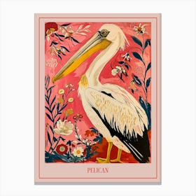Floral Animal Painting Pelican 3 Poster Canvas Print