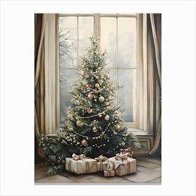 Christmas Tree By The Window Canvas Print