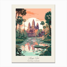 Angkor Wat   Siem Reap, Cambodia   Cute Botanical Illustration Travel 1 Poster Canvas Print