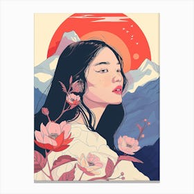 Asian Girl With Flowers 4 Canvas Print