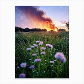 A Multitude Of Flowers Blossoming In The Center Their Petals Transitioning From Yellow To Pink To W (1) Canvas Print