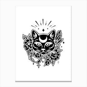 Black Cat With Moon Canvas Print