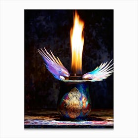 Iridescent Bird Wings Unfurled And Catching The Light Emerging From An Ornate Antique Baroque Pai Canvas Print