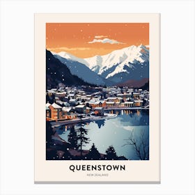 Winter Night  Travel Poster Queenstown New Zealand 3 Canvas Print