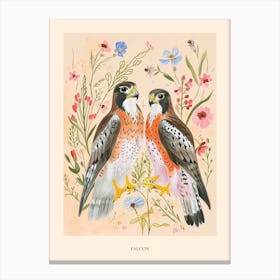 Folksy Floral Animal Drawing Falcon 4 Poster Canvas Print