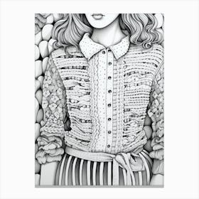 Crochet Cardigan Black And White Illustration Canvas Print