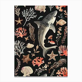Shark Seascape Black Background Illustration 3 Canvas Print