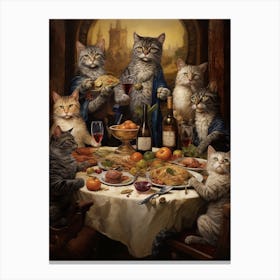 Medieval Cat Banquet With Castle In The Background Canvas Print