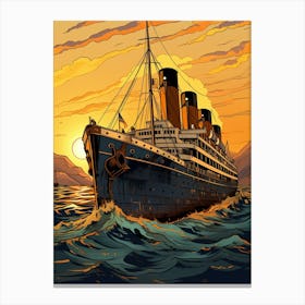 Titanic Ship At Sunset Seaillustration 1 Canvas Print