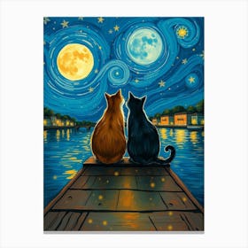 Starry Night With Cats Canvas Print