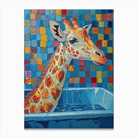 Giraffe In The Bath Warm Tones 2 Canvas Print