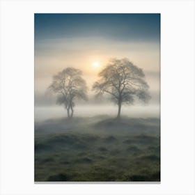 Two Trees In The Mist Canvas Print