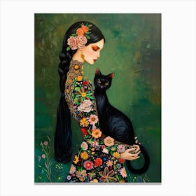 Mexican Woman With Cat Canvas Print