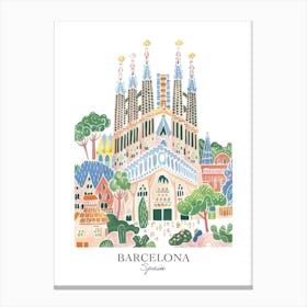 Barcelona Spain 3 Gouache Travel Illustration Canvas Print