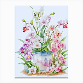 Colorful Orchids In A Vase Canvas Print