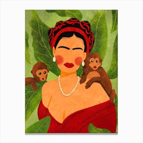 Frida and Monkeys Canvas Print