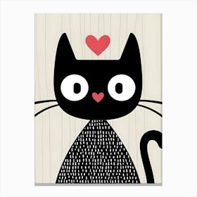 Black Cat With Heart Canvas Print