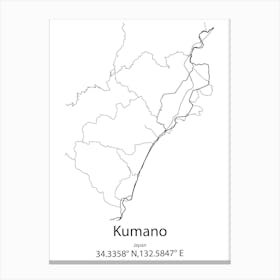 Kumano,Japan Minimalist Map Leinwandbild