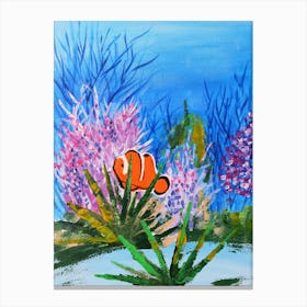 Orange Fish painting undwerwater sea ocen floor nature blue green purple hand painted artwork Canvas Print
