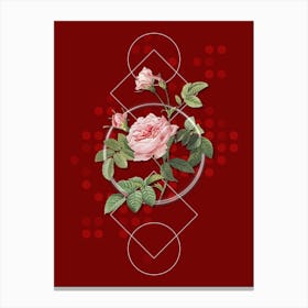 Vintage Pink Rose Turbine Botanical with Geometric Line Motif and Dot Pattern n.0160 Canvas Print