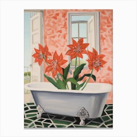 A Bathtube Full Of Amaryllis In A Bathroom 3 Canvas Print