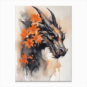 Japanese Dragon Abstract Flowers Painting (28) Canvas Print
