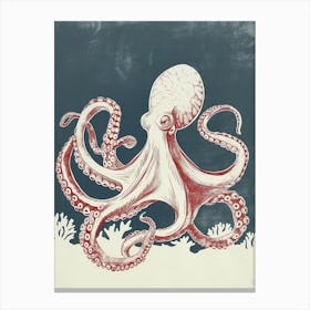 Octopus In The Ocean With Plants 2 Canvas Print