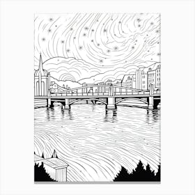 Line Art Inspired By The Starry Night Over The Rhône 8 Canvas Print