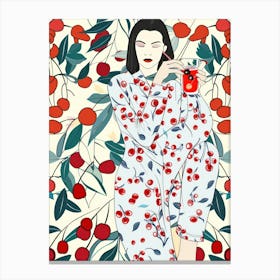 Woman Portrait With Cherries 8 Pattern Canvas Print