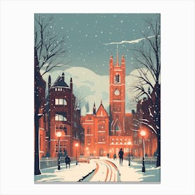 Winter Travel Night Illustration Manchester United Kingdom 1 Canvas Print