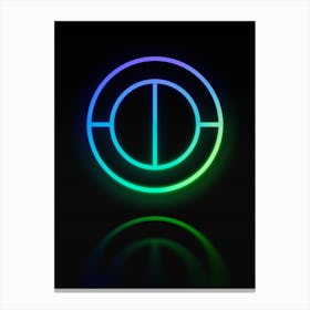 Neon Blue and Green Abstract Geometric Glyph on Black n.0095 Canvas Print