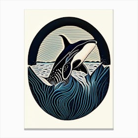 Whale Vintage Linocut Canvas Print