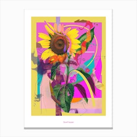 Sunflower 3 Neon Flower Collage Poster Canvas Print