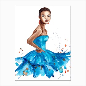 Watercolor Illustration Of African American Woman In Blue Dress_ art by Ana Filipa Canvas Print