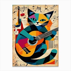 Cat Playing Guitar Inspired by Picasso  Canvas Print
