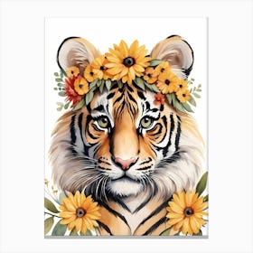 Baby Tiger Flower Crown Bowties Woodland Animal Nursery Decor (16) Canvas Print