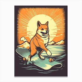 Shiba Inu Dog Skateboarding Illustration 4 Canvas Print