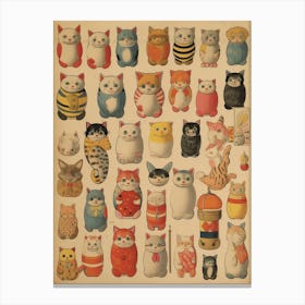 Collection Of Vintage Japanese Cats Kitsch Canvas Print